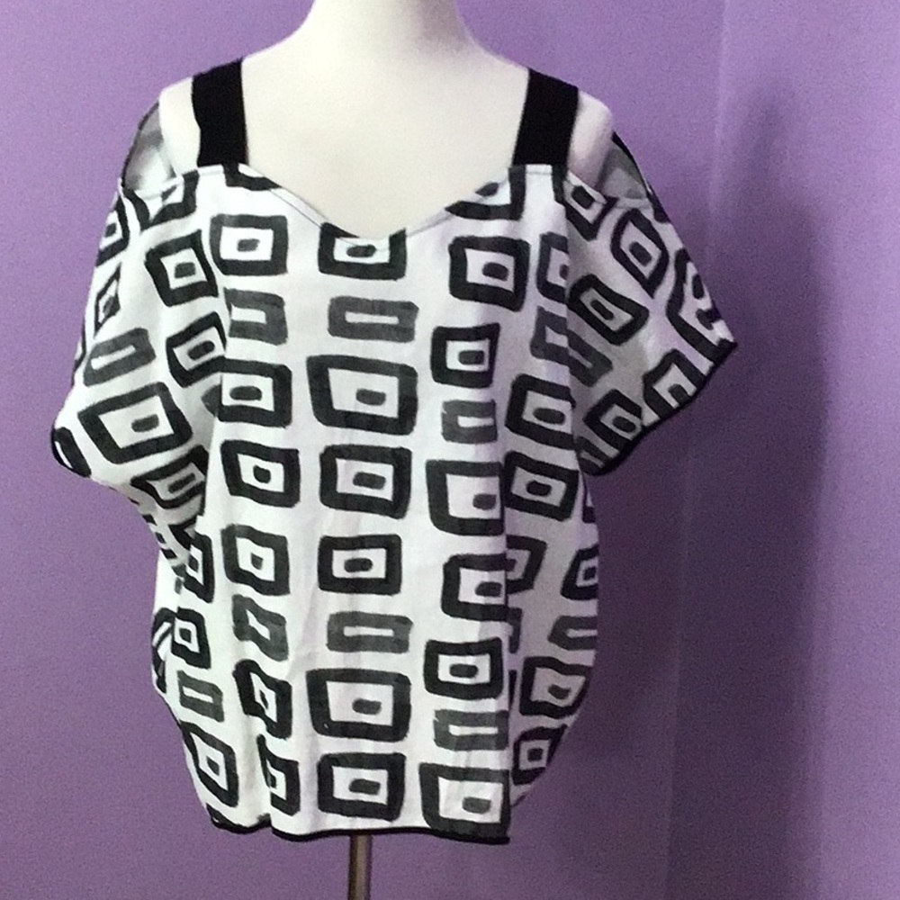 Women’s Size L Lola Sandro Ferrone Linen Top Shirt Blouse Geometric Print Straps